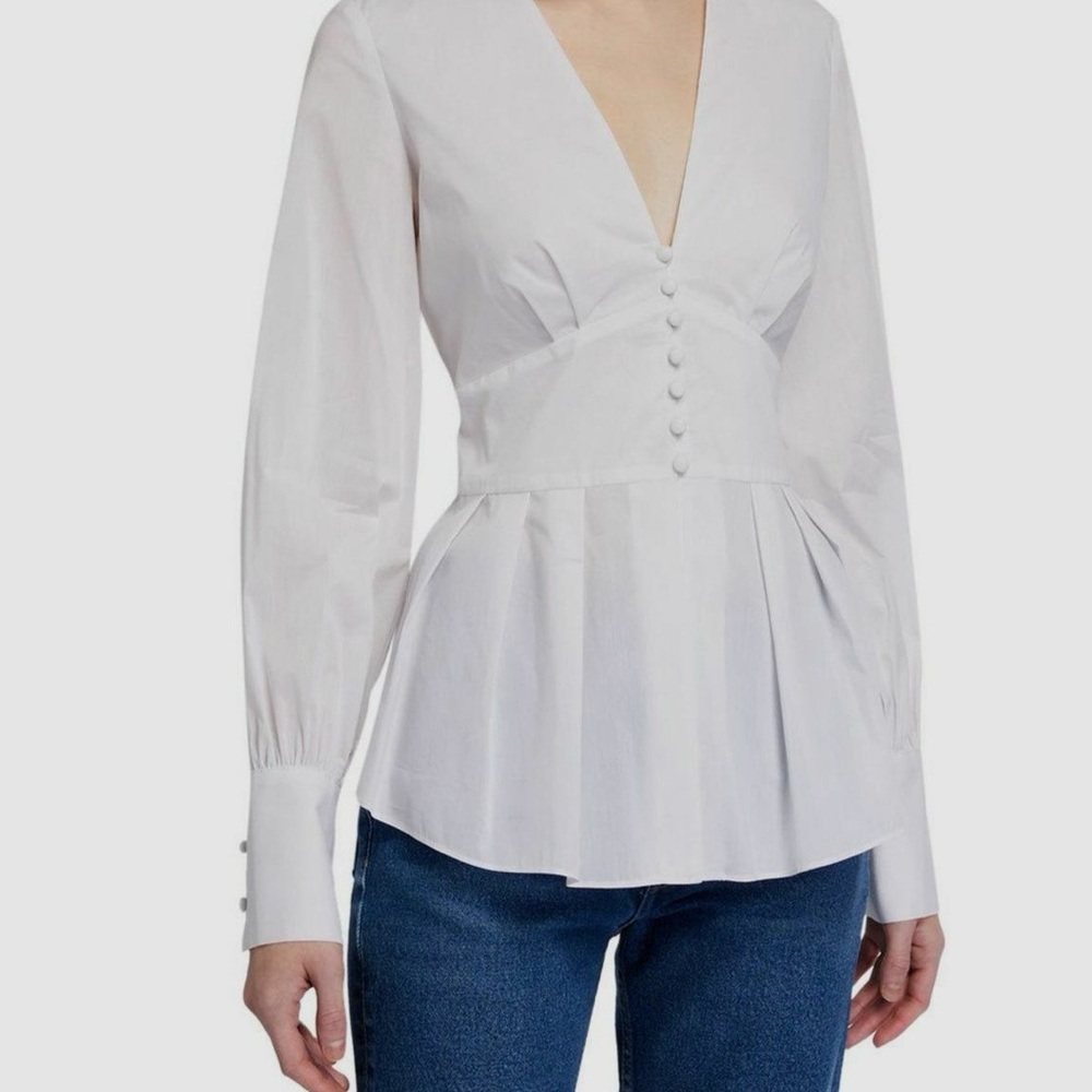 Bailey 44 Ultra Feminine Romantic White Button-Down Blouse tie waist Size M